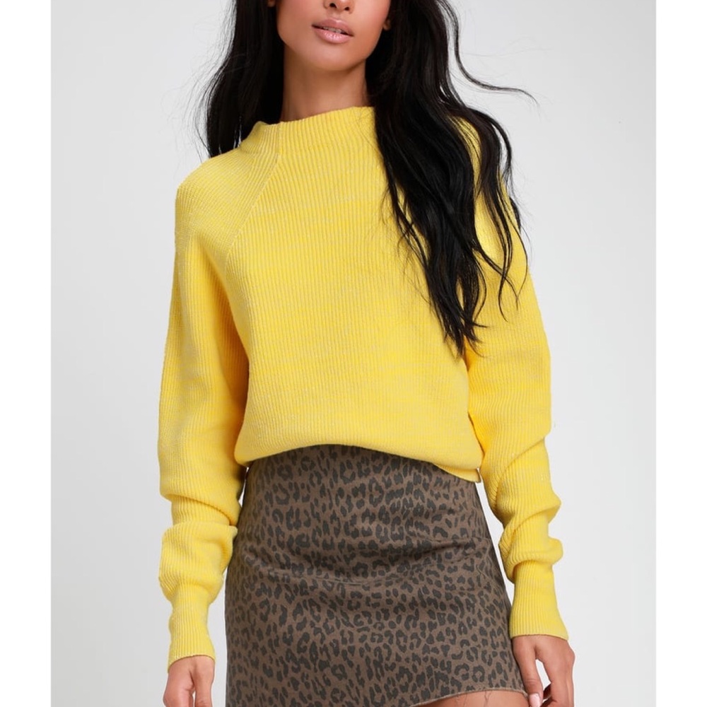 Free People Too Good Mock Neck Yellow Sweater XS